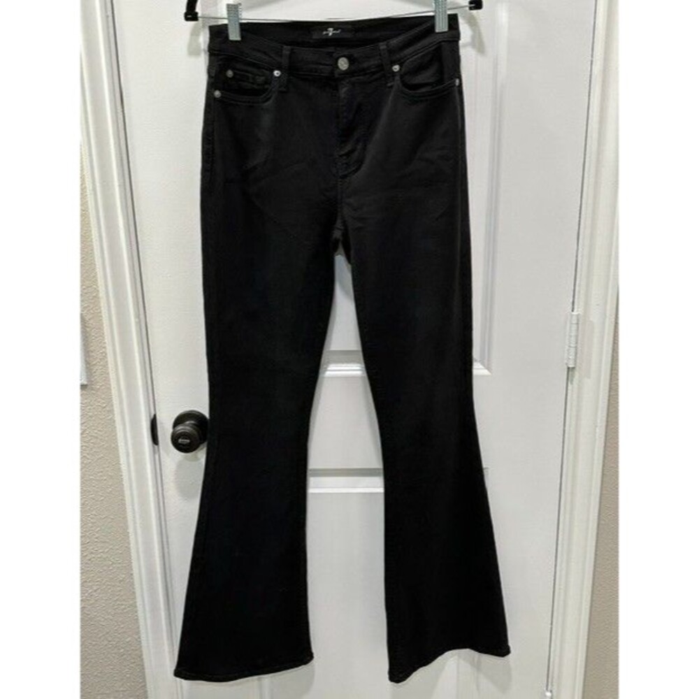 7 For All Mankind Ali Luxe Black Flare Jeans Slim Illusion High Waist Size 28